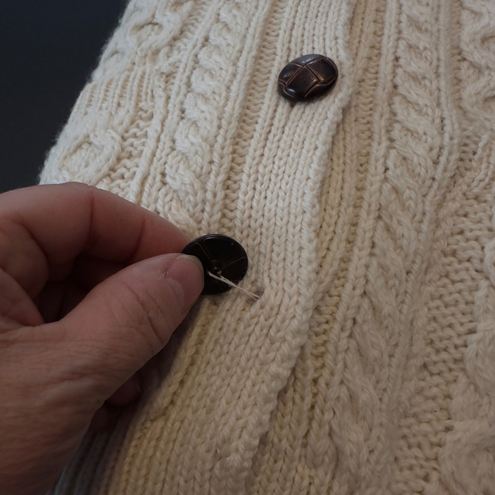 Aran Crafts Ireland Merino Wool Cable Knit Cardigan Sweater Cream Womens Small - Picture 8 of 9